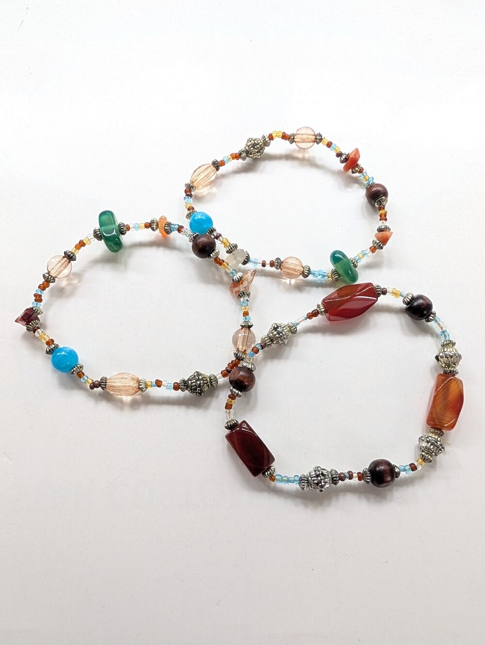 Bohemian Style Layered Stackable Mixed Beaded Stone Glass Stretch Bracelets